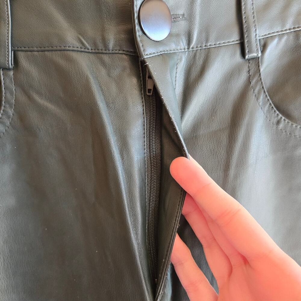 Zara Faux Leather Culotte Pant Wide Leg Dark Green High Waist Flare Crop S Y2K - Picture 7 of 7